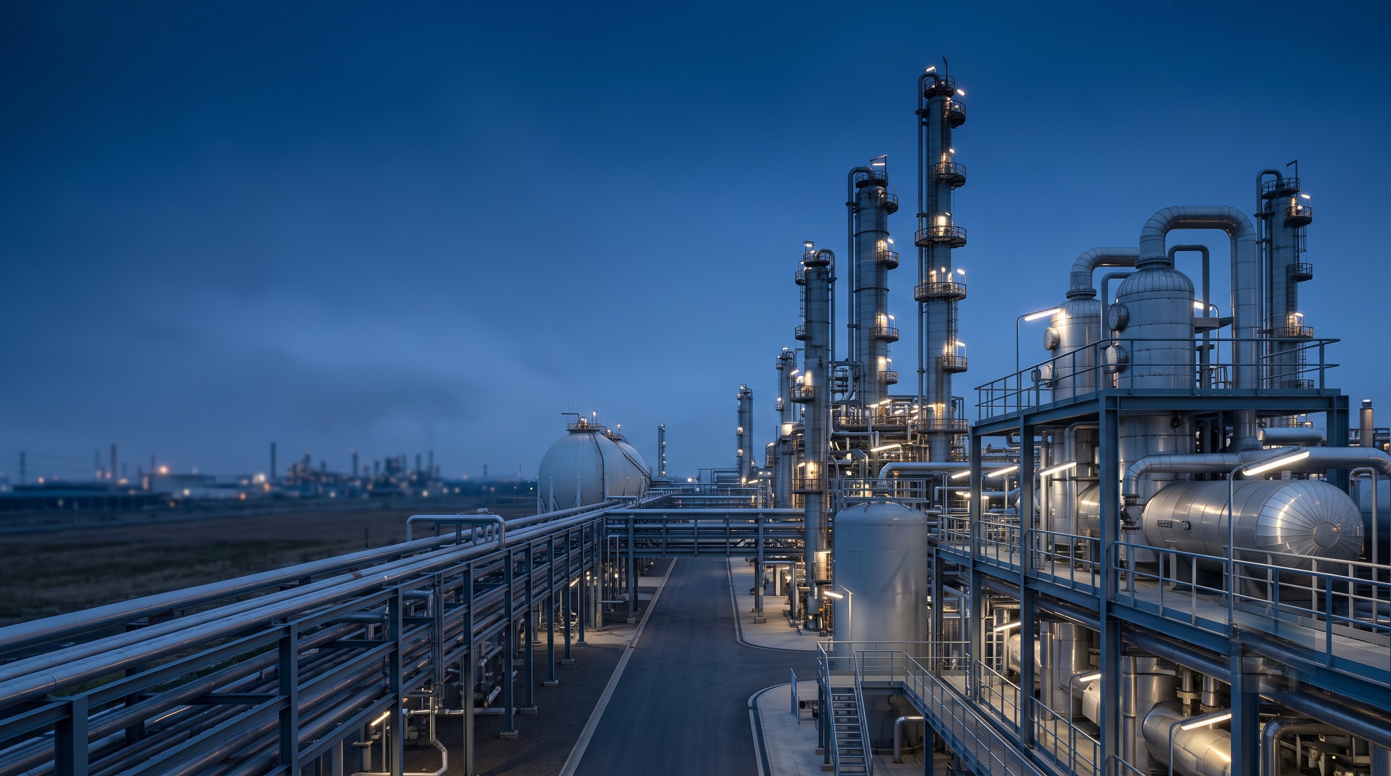 Industrial processing plant at dusk